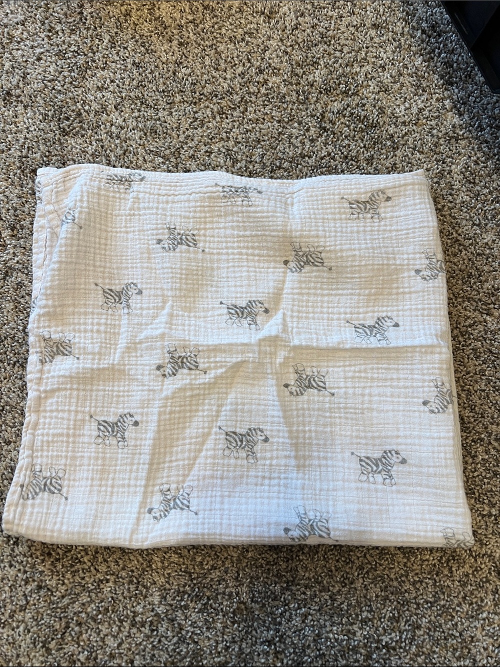 White Baby Muslin Blanket with Gray Zebra Print
